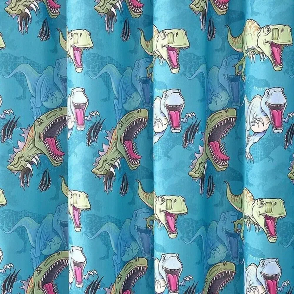 Dinosaur Roar Children Shower Curtain Polyester Blue Green Bath 70 x 72-in NEW
